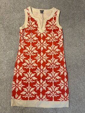 Like New Ann Taylor Red & Cream Sleeveless Damask Shift Dress size 4 Petite